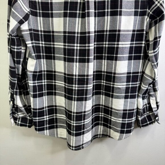 Banana Republic Boyfriend Fit Black White Plaid Button Down Shirt Size Medium - Picture 5 of 9